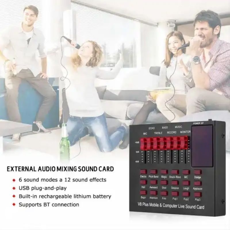 ASLI Soundcard V8 Plus Bluetooth Audio Mixer Sound Card External V8 Plus