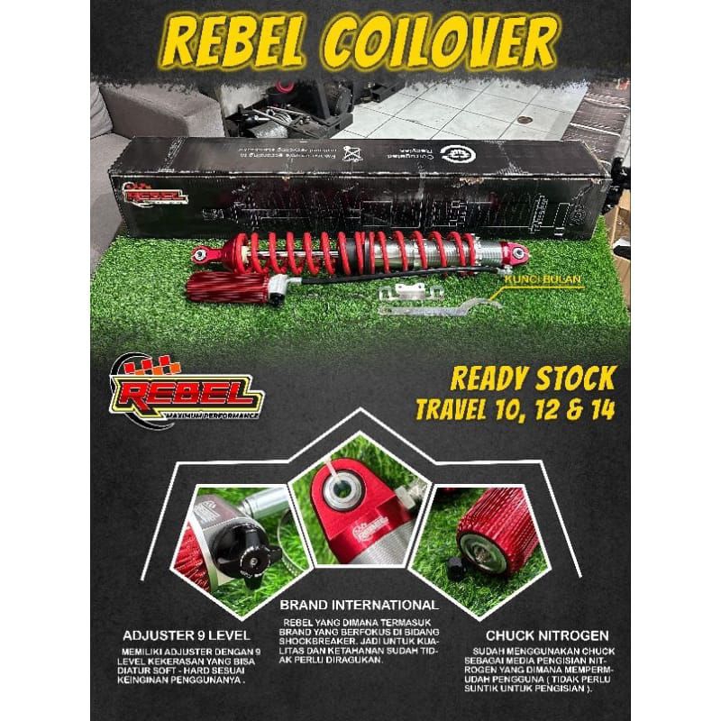 SHOCKBREAKER. SHOCK REBEL COILOVER ADJUSTER. BODI 2.5 INCH PANJANG TRAVEL 14 INCH MERAH UNIVERSAL SU
