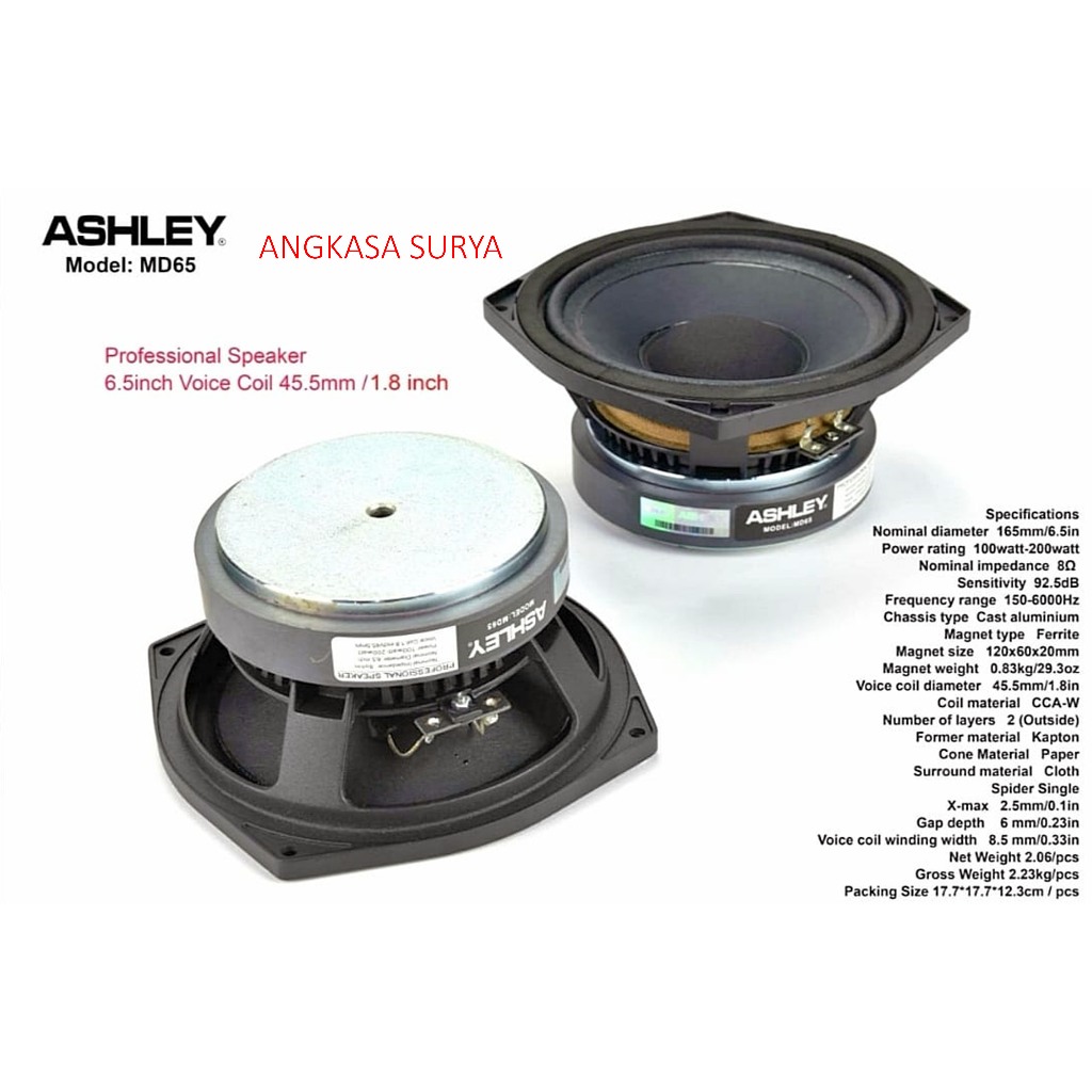 Speaker Komponen ASHLEY MD 65 Original / Speaker Component Ashley MD65 6.5inch
