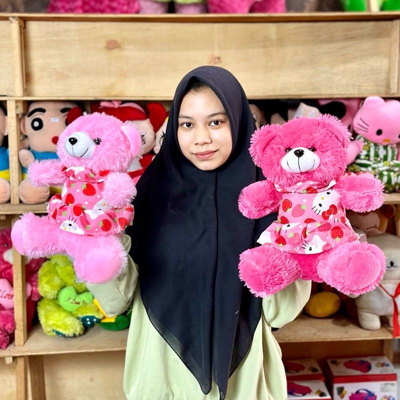 Boneka beruang teddy bear baju dress hello kitty rasfur duduk lucu boneka karakter bear panda one ho