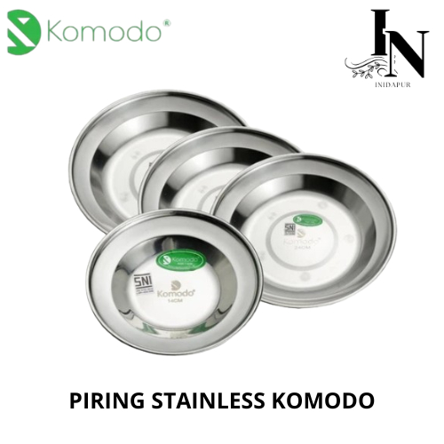 Piring makan stainless tebal komodo original uk 16 18 20 cm