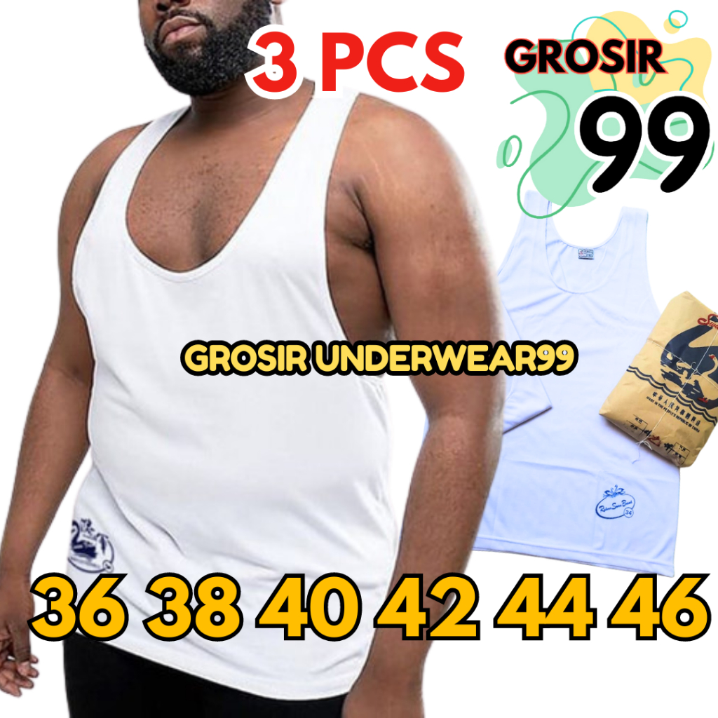 3 PCS PREMIUM Singlet Pria SWAN SMB / Kaos Dalam Pria SWAN / Tanktop Pria Dewasa SMB SWAN KATUN GROS