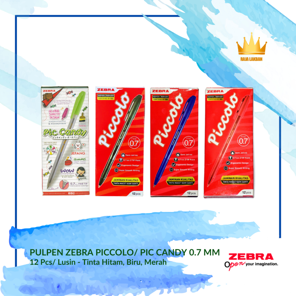 

Pulpen Tulis Zebra Piccolo Piccandy 0.7 mm / HItam/ Biru/ Merah - Lusin