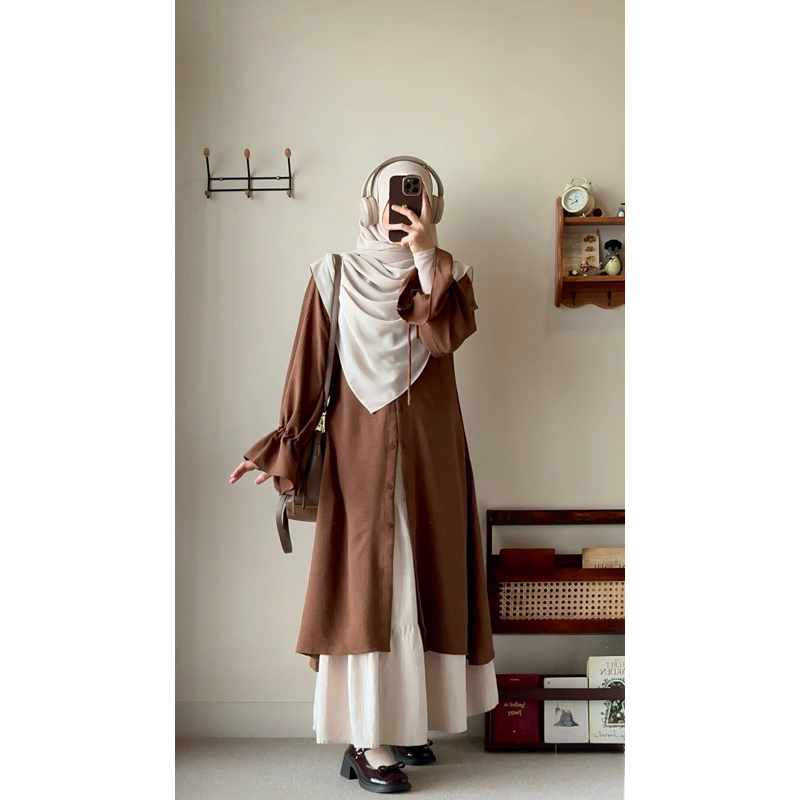 DISKON QIANA TUNIK BY SAFALUNAKU MIDI DRESS SIMPLE ELEGANT CRINKLE PREMIUM / TUNIK BROKEN WHITE