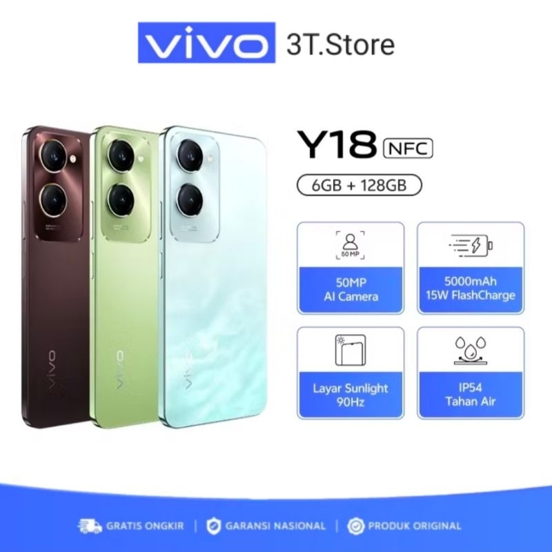 VIVO Y18 NFC RAM 6GB + 6GB ROM 128GB ORIGINAL VIVO | IP54 TAHAN AIR, 50MP CAMERA, 5000Mah BATERAI