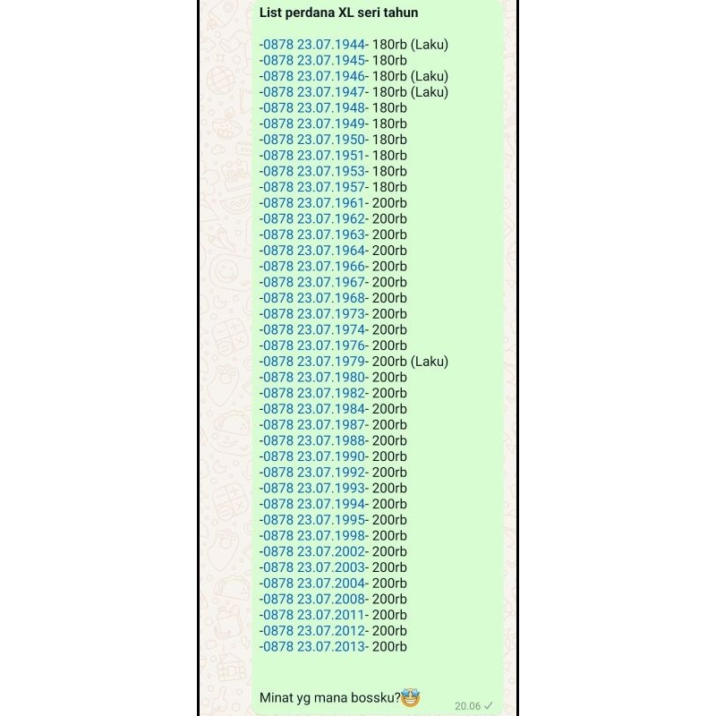 nomor cantik XL seri tahun (lengkap tgl,bulan dan tahun)