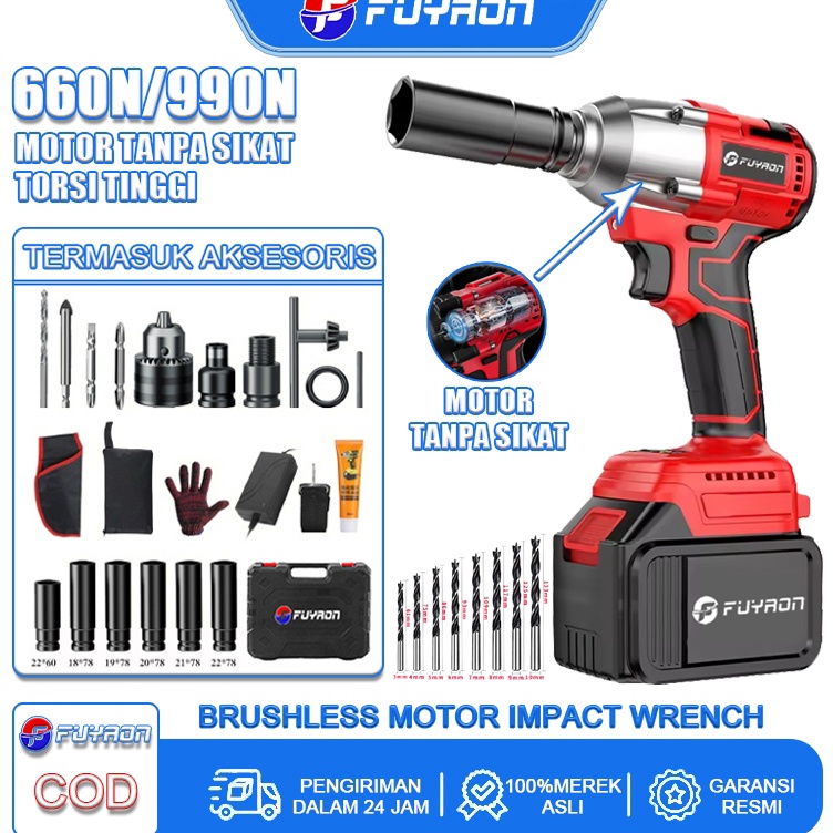 Garansi Kualitas FUYAONCODKunci Impact Tanpa Kabel 66N99NM Bor Elektrik Impact Bor Listrik MultiBit 