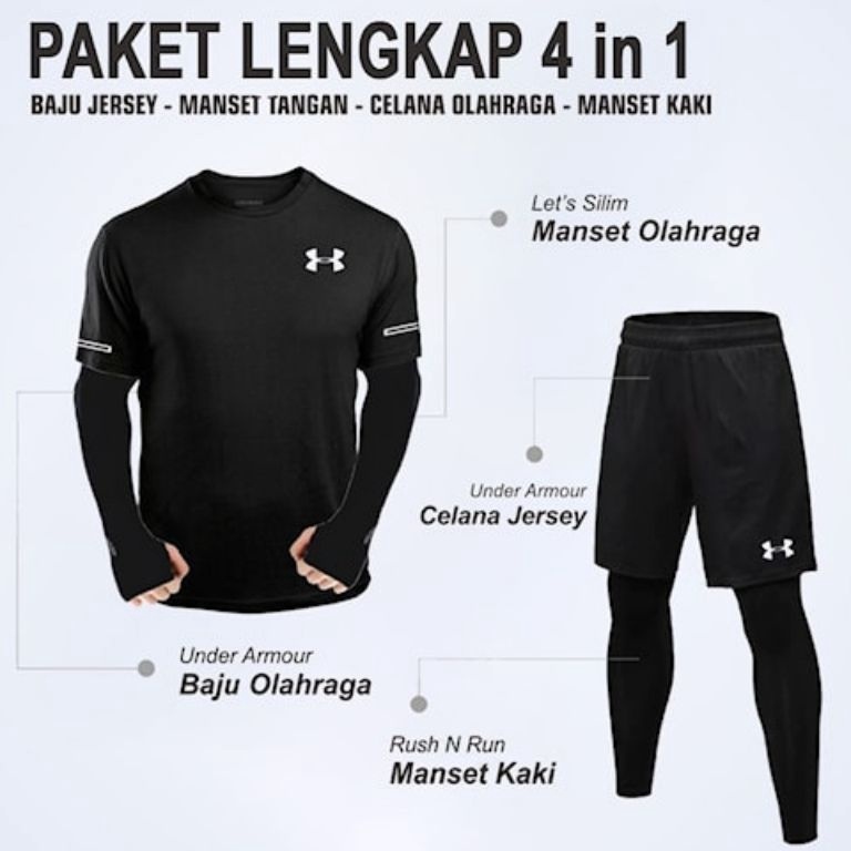 Harga Laris Paket Lengkap Setelan Olahraga Pria Baju Kaos Olahraga Dryfit Manset Tangan Lets Slim Ma