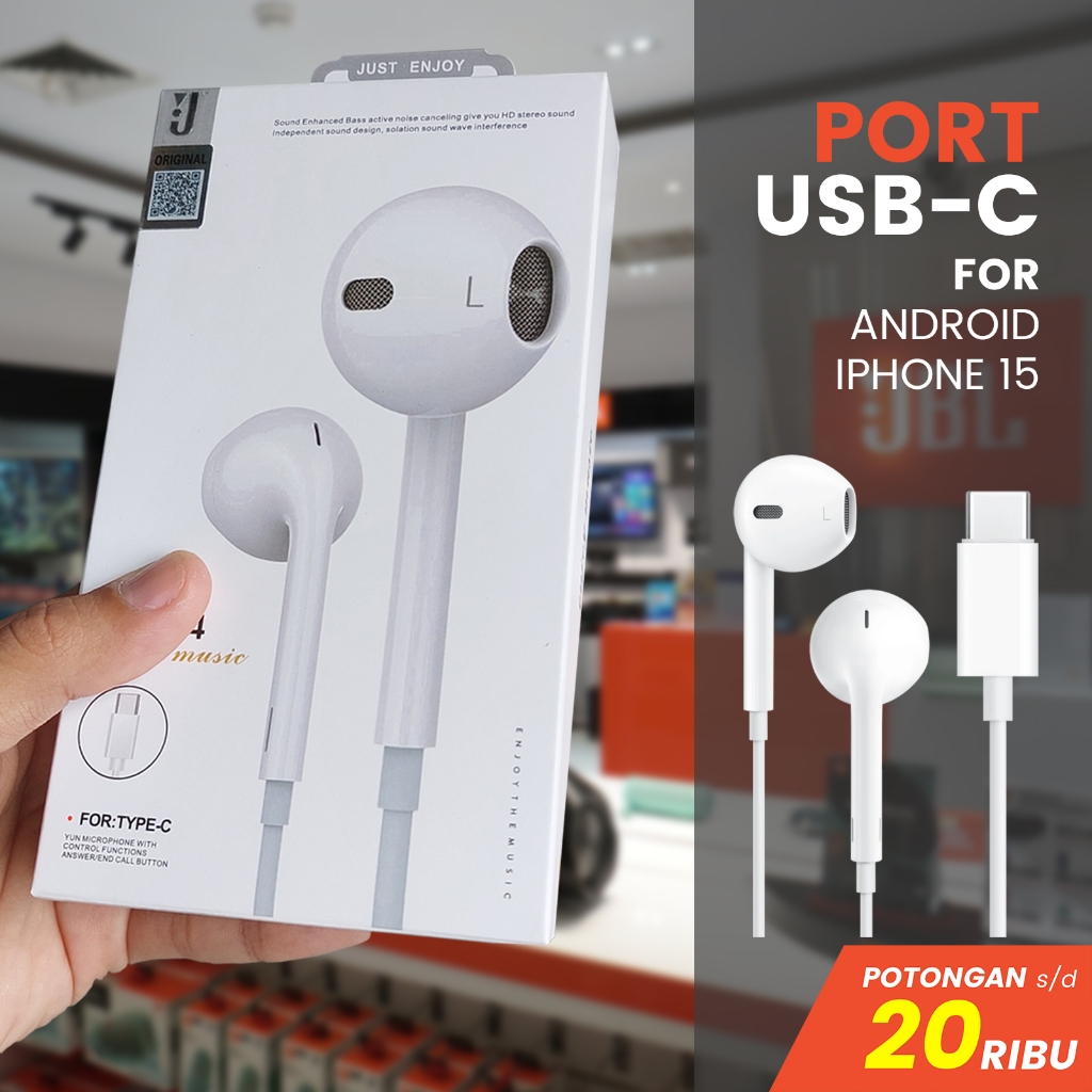 Headset USB-C Support IPH 15/15pro & Android JBL Super Bass Acoustic Original with MIC Earphone Hand