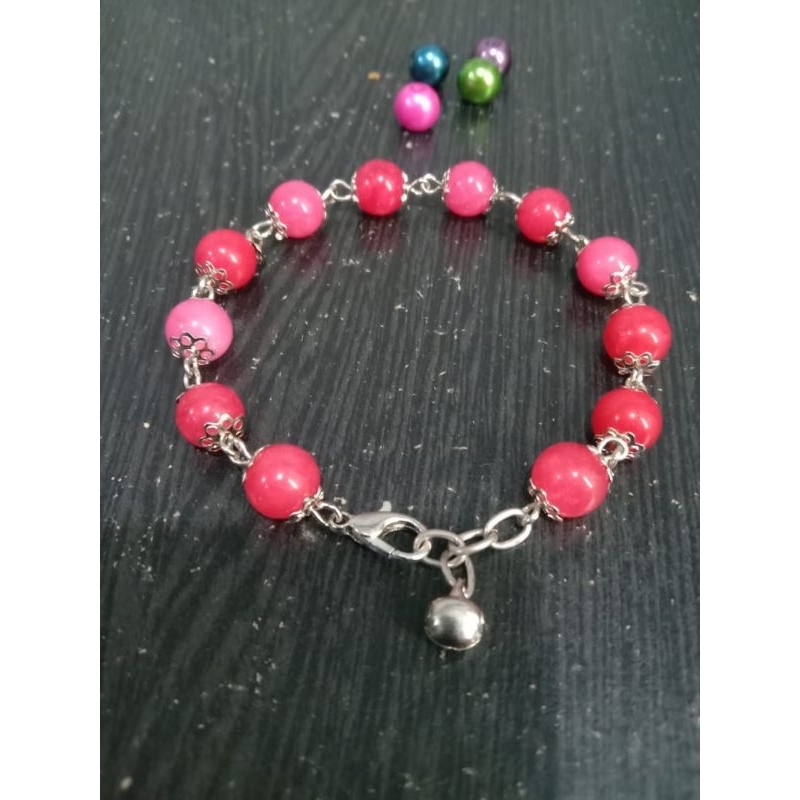 Gelang Giok merah Asli lapis emas putih ukuran batu 8 mm