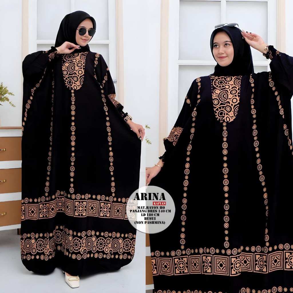 Arina Kaftan Wanita Rayon Batik Gamis Kaftan Jumbo Baju Muslim Dress Bigsize LD 170 cm | Valencia