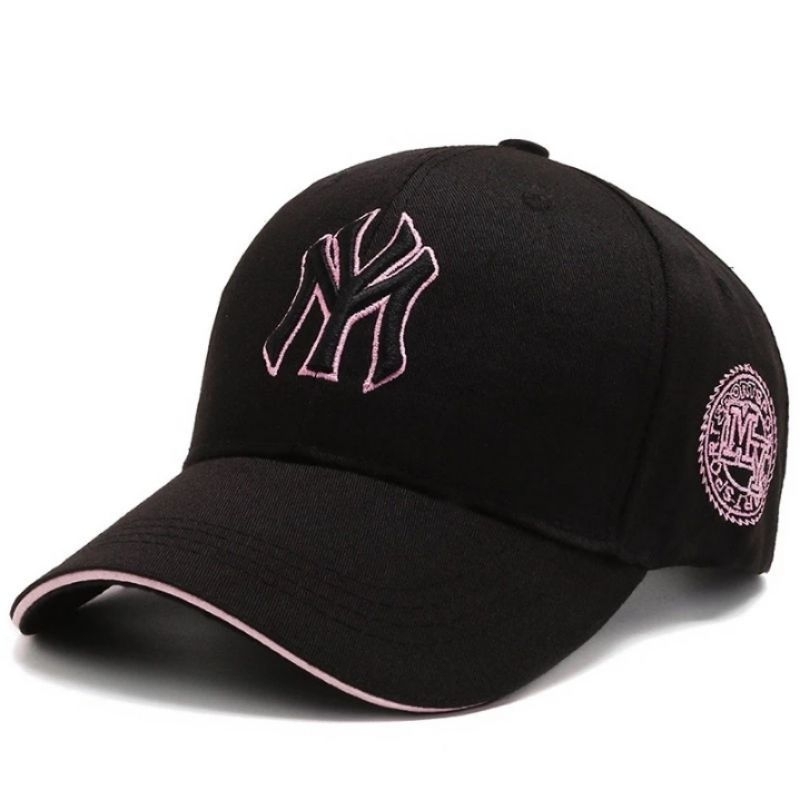 Topi Baseball NY Pria Dan Wanita / full bordir Topi Baseball Fashionable NY - hitam pink