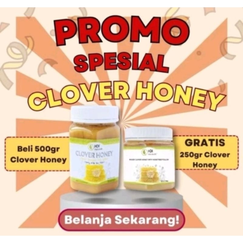 

madu clover honey 500gr free 250gr exp 2026 free sendok kayu