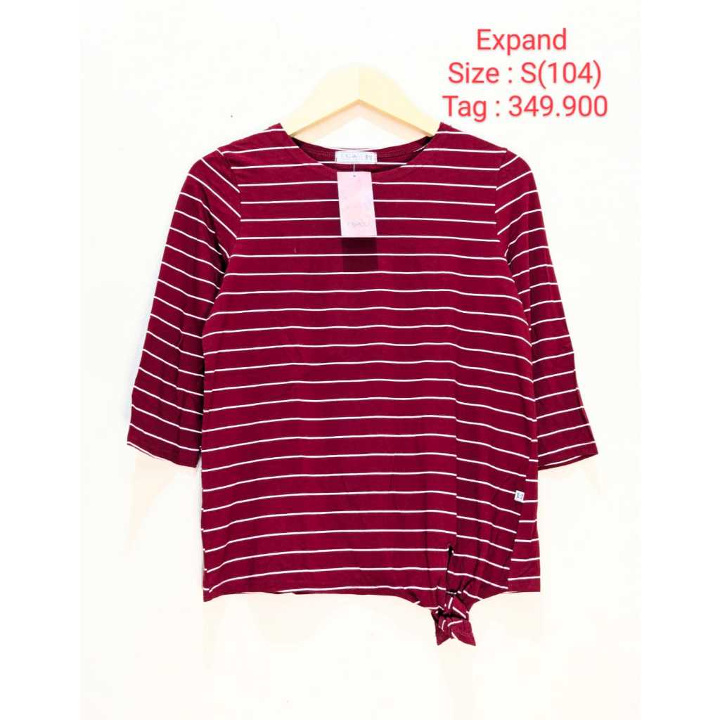 725 Expand Kaos Atasan Salur Merah Putih Pakaian Wanita Original