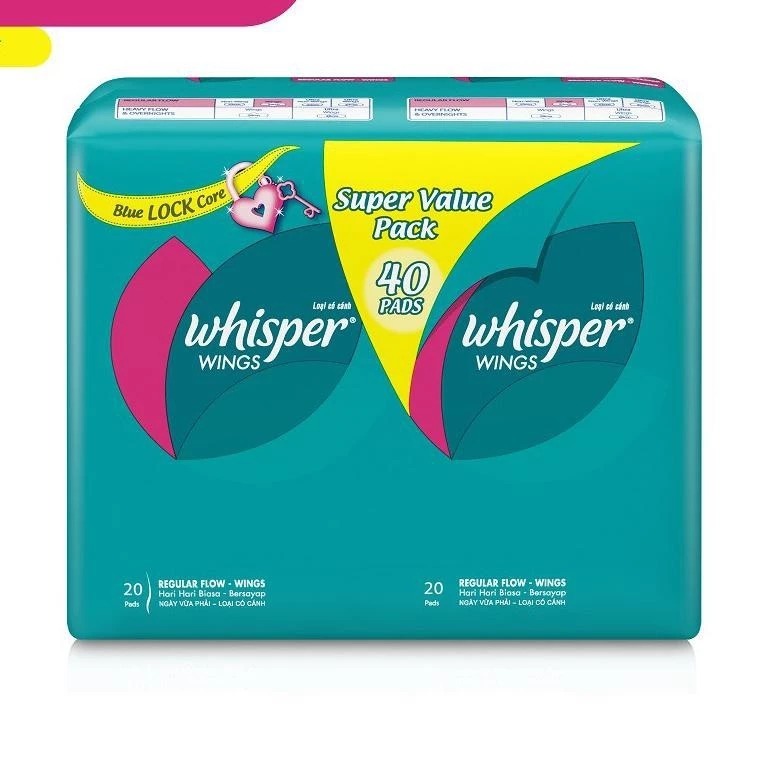 Whisper Pembalut Sanitary Pads Regular Flow Wings Isi 40
