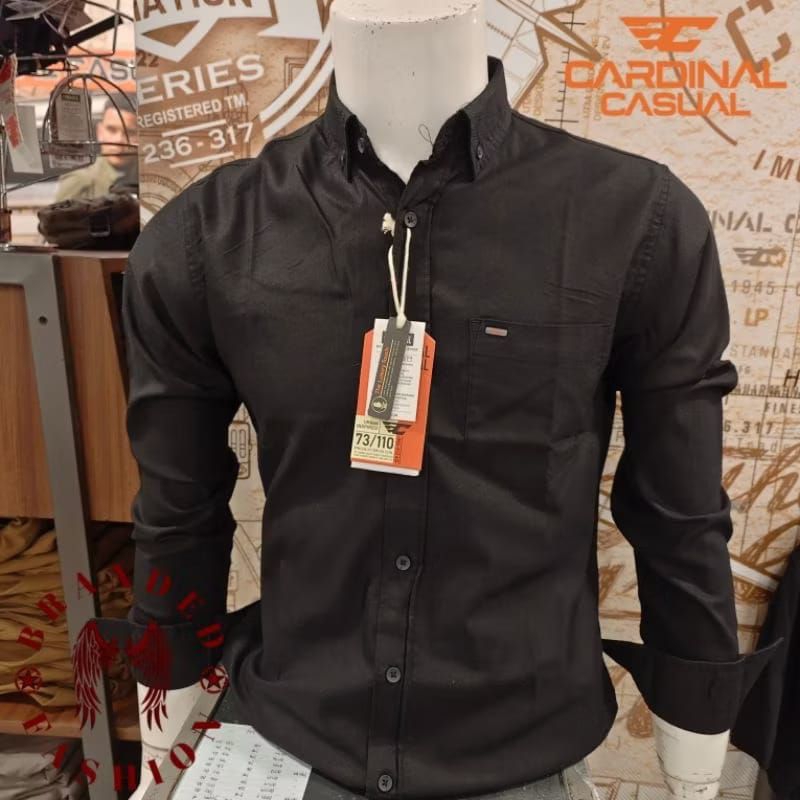 KEMEJA PRIA CARDINAL CASUAL HITAM POLOS SLIMFIT