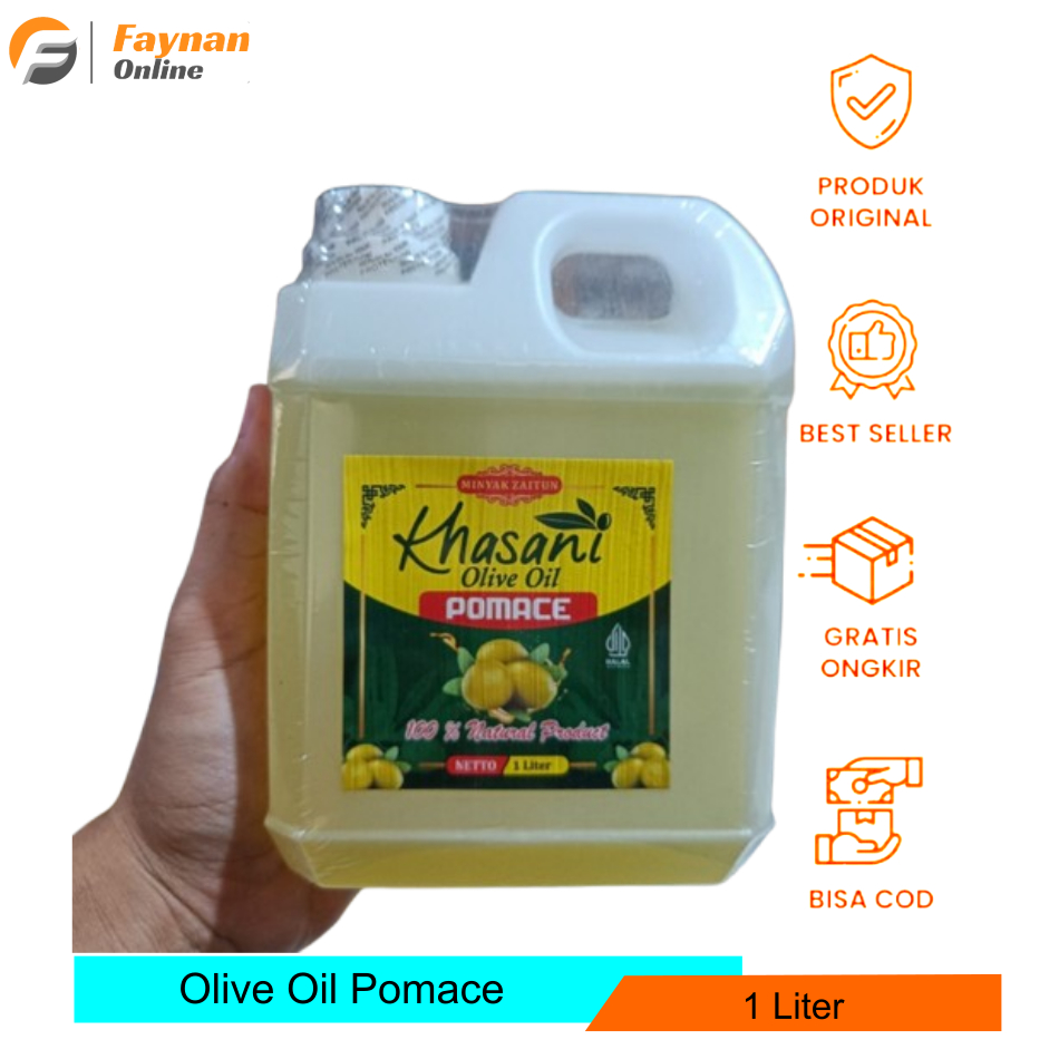 

Khasani Olive Oil Pomace 1 liter Minyak Zaitun untuk Salad Tambahan MPASI Minyak Goreng Sehat