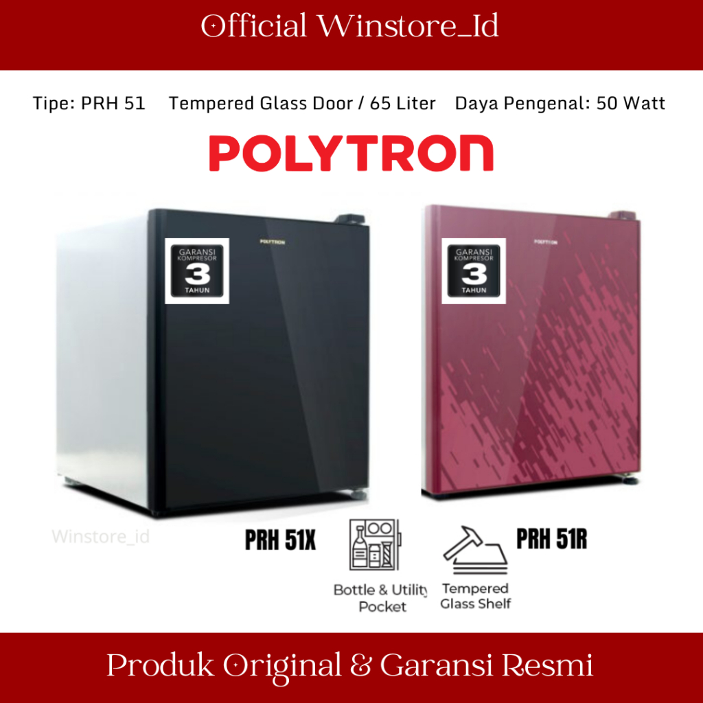 POLYTRON KULKAS PORTABLE POLYTRON 50 LITER 65 WATT PRH - 51 R/X KULKAS HOTEL KULKAS MINI BAR KULKAS 