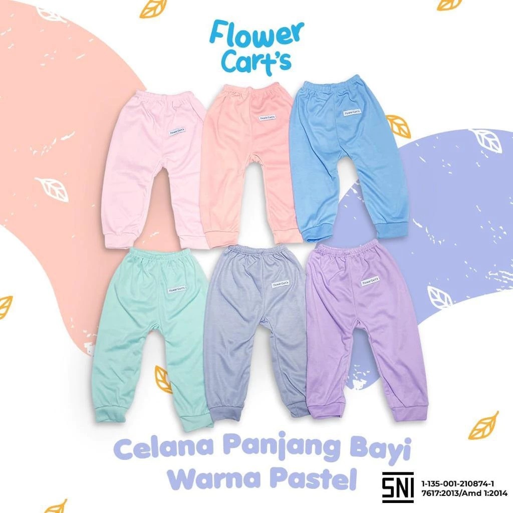 Celana Panjang Bayi  Flower Carts Polos Pampers 0-6 Bulan  SNI / Celana Panjang Flower Cart's isi 6 