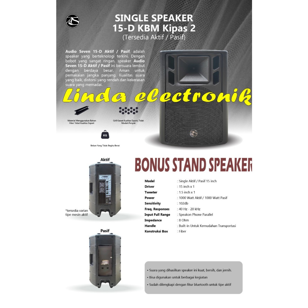 SPEAKER AKTIF PASIF AUDIO SEVEN 15-D KBM KIPAS 2 1000 WATT ORIGINAL