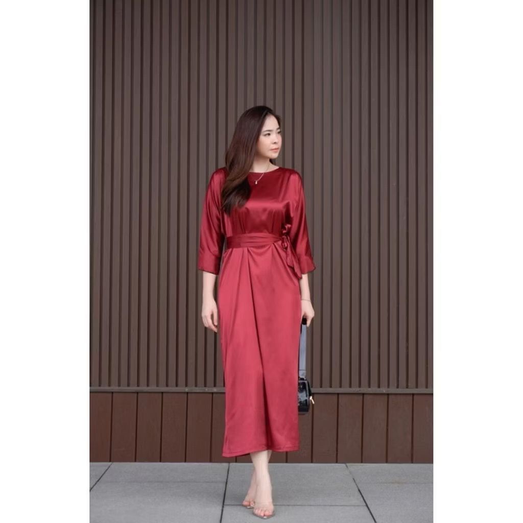AMEL LONG DRESS SATIN/LONG DRESS SATIN KEKINIAN/GAMIS SATIN LEBARAN