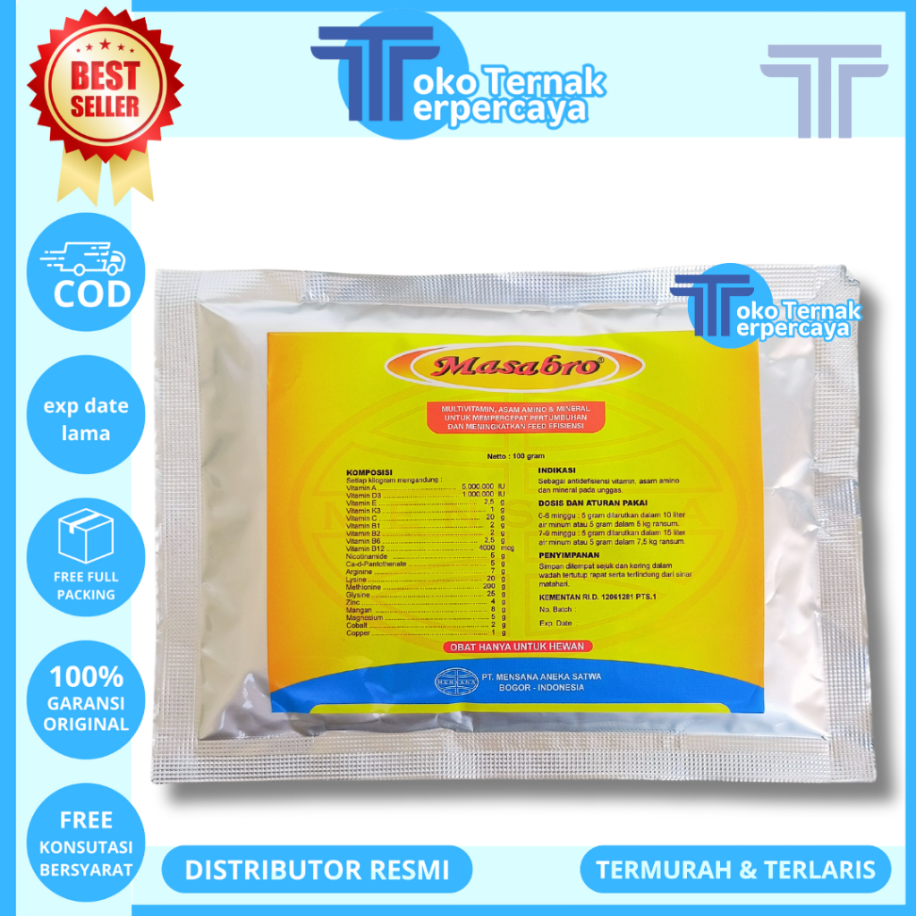 MASABRO 100 GRAM MENSANA - Vitamin Ayam Broiler Penggemuk Penambah Bobot Berat Ayam Broiler Pedaging