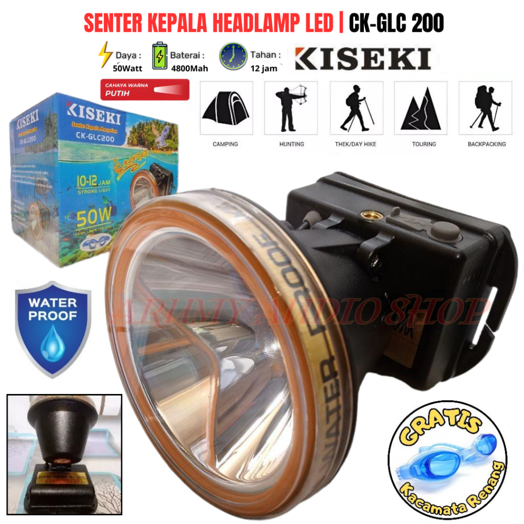 Senter Kepala Selam KISEKI CK-GLC200 50 Watt [ SUPER TAHAN AIR ] - Senter Kepala LED Super Terang Ca