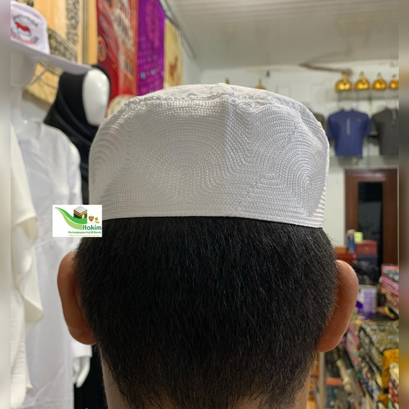 Kopiah Import Madinah Putih Tinggi 7cm Premium ~ Kopiah Madinah Kain Premium Putih ~ Lobe / Peci Mad