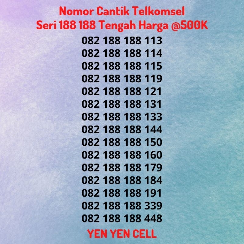 Nomor Cantik Telkomsel Kartu Perdana Simpati Seri Double 188 / 188 188 / 188188 Versi Harga @500K - 