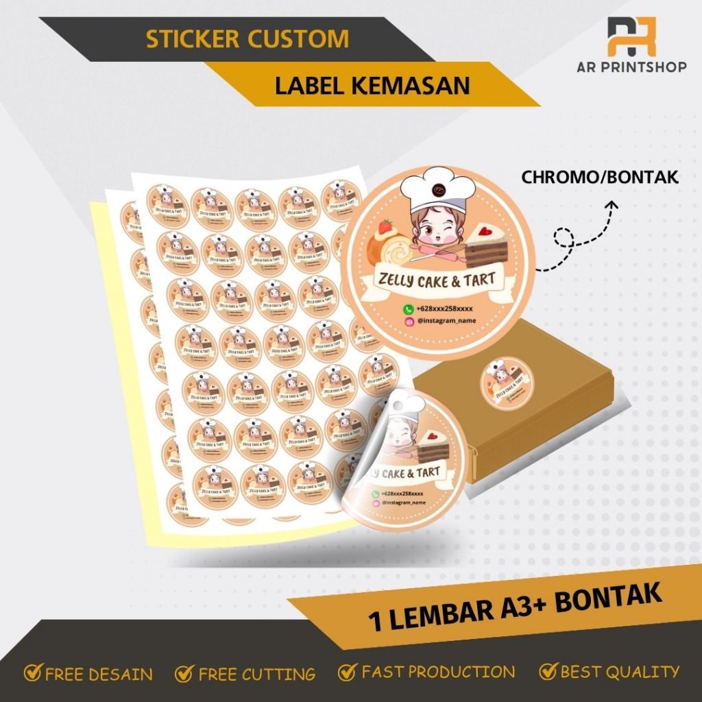 

CETAK STICKER CUSTOM 1 lembaran A3+ Bahan Chromo /Bontak , Sticker Label , Free Cutting Kiss Cut