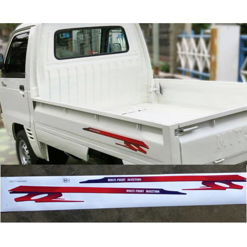 Sticker striping lis body mobil mitsubishi pickup colt t120ss multi point injection merah biru LIS M