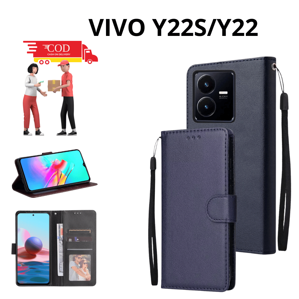 CASE VIVO Y22/VIVO Y22S FLIP COVER LEATHER CASE FLIP CASE WALLET CASING DOMPET CASING HP SILIKON