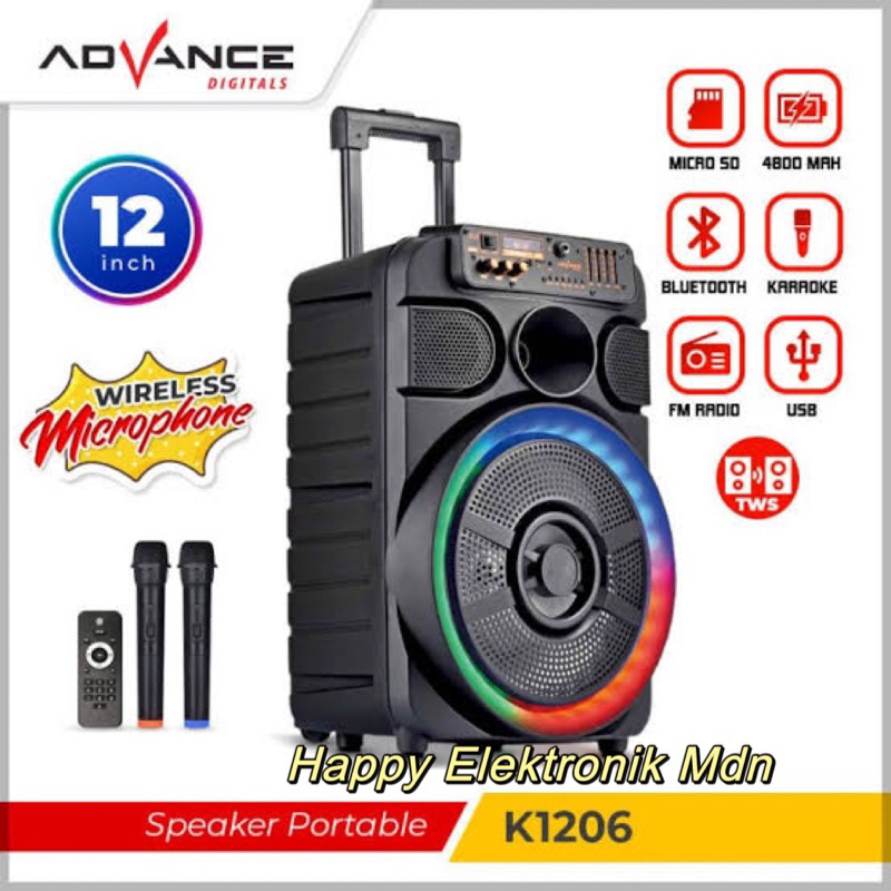 ADVANCE K1206 SPEAKER PORTABLE ADVANCE K1206 SPEAKER ADVANCE 12 inci SPEAKER ADVANCE 2 MIC WIRELESS 