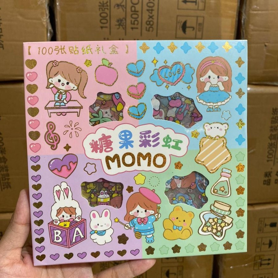 

( MY ACC ) Sticker / Stiker MOMO Rainbow Mix 1 Box Isi 100 PCS