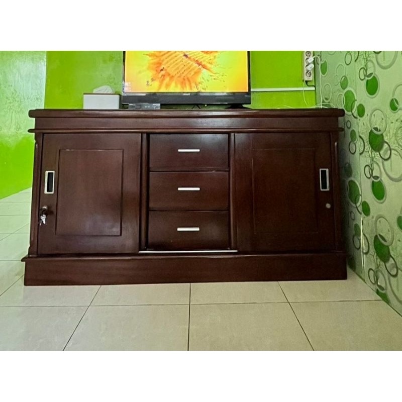 BUFFET TV KAYU JATI PINTU SLIDING | BUPET PANJANG | BUFFET PENDEK LACI | MINIMALIS MODERN | ESTETIK 