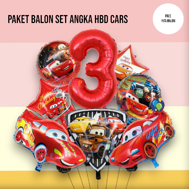 Paket Ulang Tahun Balon Cars Mcqueen / Balon Set Angka Balon Cars Ulang Tahun