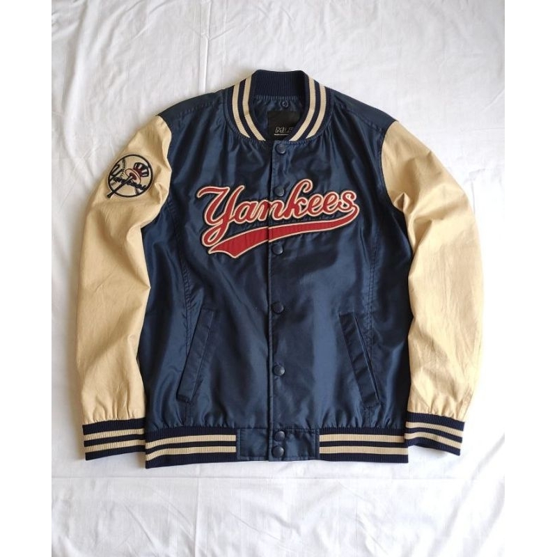 Jaket Varsity MLB Yankees bomber lengan kulit