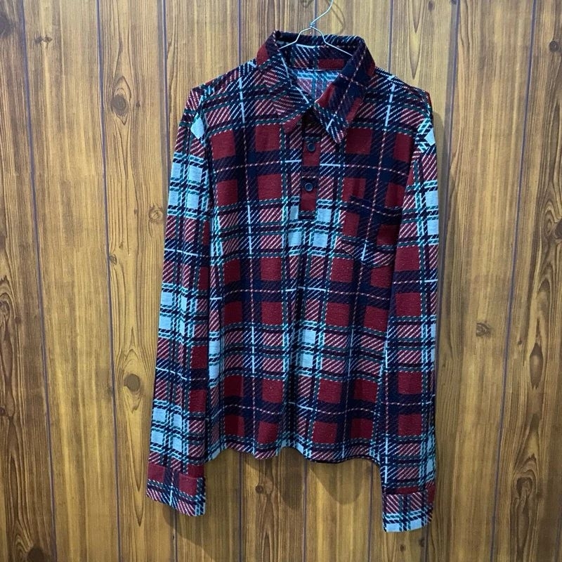 Atasan top preloved kemeja XL blus kaos polo kerah kotak grid plaid red merah branded