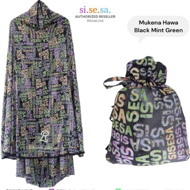 Mukena Sisesa Prayer Set Hawa Black Mint Green