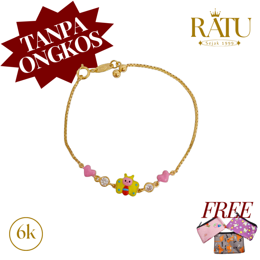 Gelang EMAS ASLI Kadar 300 / 6K -  Rantai Anak Butterfly - Lotus
