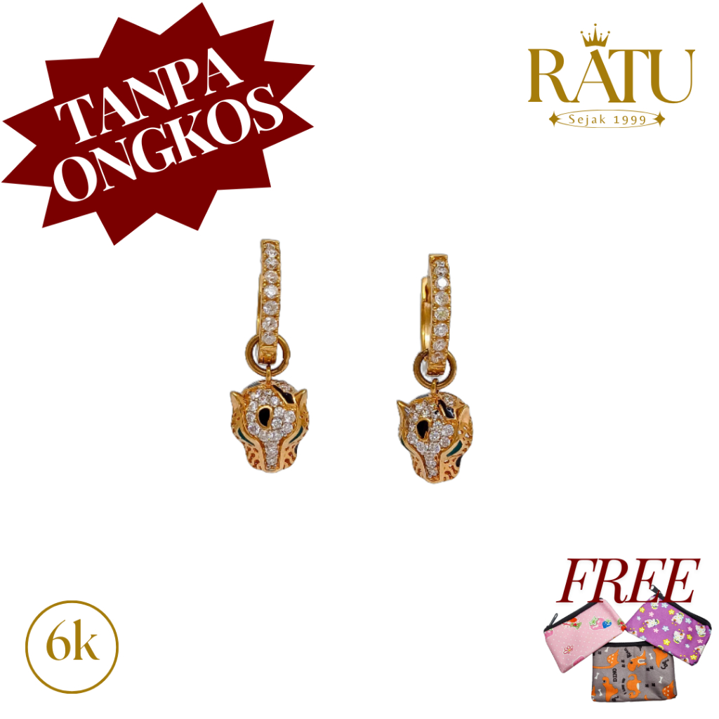 Anting EMAS ASLI Kadar 300 / 6K - Dewasa Panther - Lotus