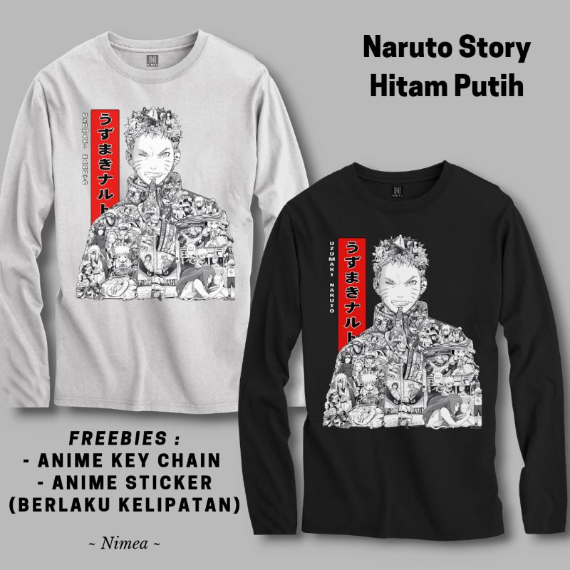 Kaos Lengan Panjang Naruto Story Hitam Putih - Nimea