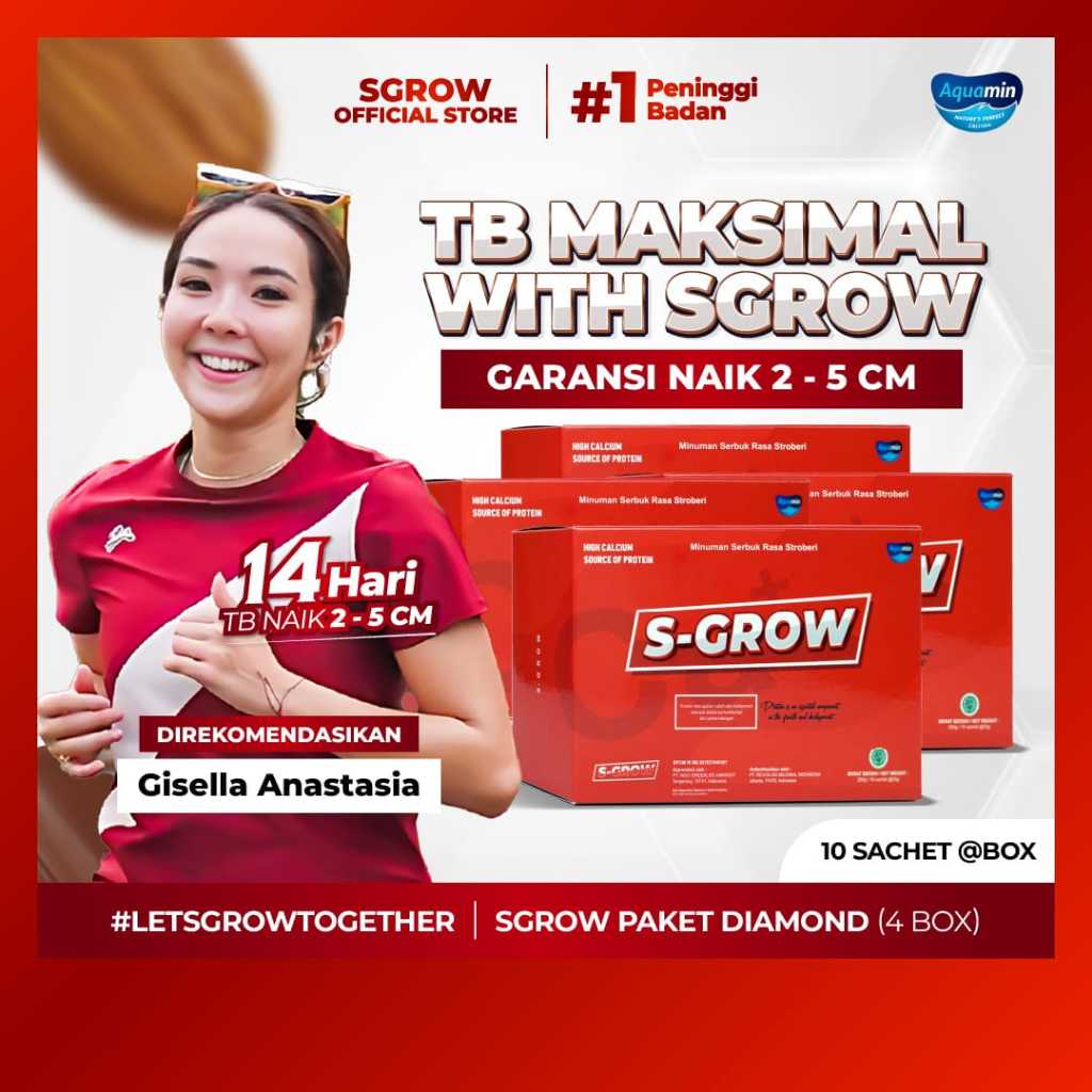 

S-GROW - Peninggi Badan Untuk Remaja dan Dewasa - 4 BOX STRAWBERRY