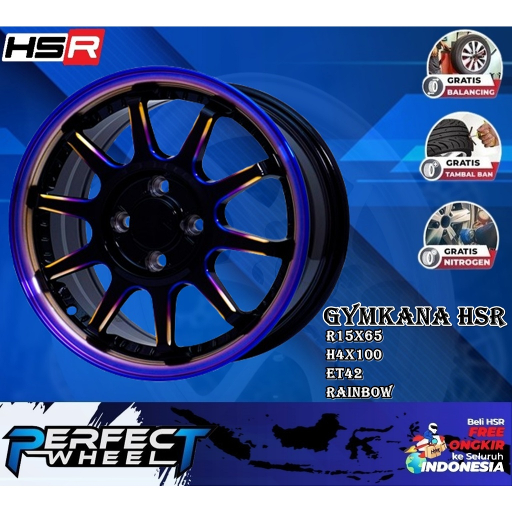 Velg R15 Rainbow Baut 4 Mobil Brio Agya Calya Velg Racing R15 Lebar 6,5 Et 42