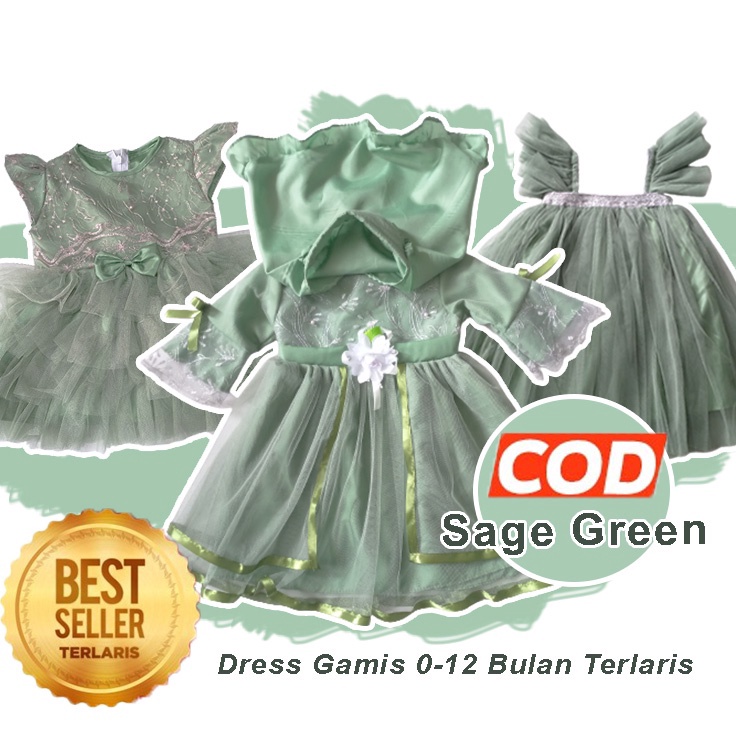 KF7 Baju Warna Sage Green 6 12 FREE PITA Dress Warna Sage Green Import Gaun Sage Green Gamis Aqiqah 
