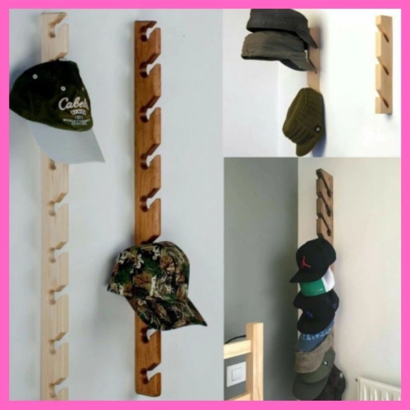 Rak Topi Tempel Dinding / Rak Topi Kayu / Hangar Topi / Display Topi / Gantungan Topi / Rak Topi din