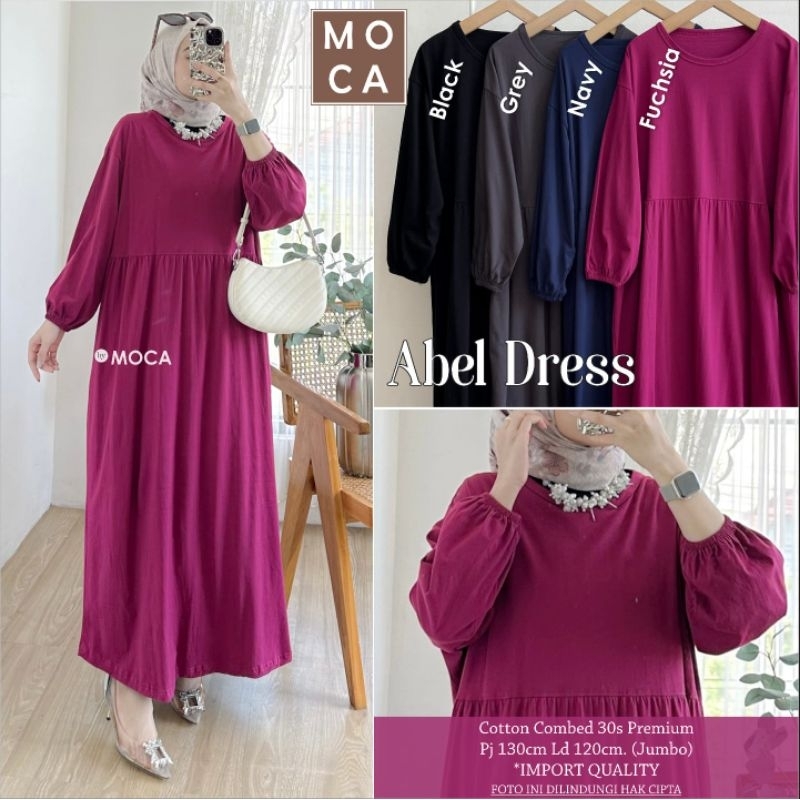 ABEL MIDI ORIGINAL MOCA // GAMIS DAILY MIDI DRESS POLOS KAOS COTTON TERMURAH