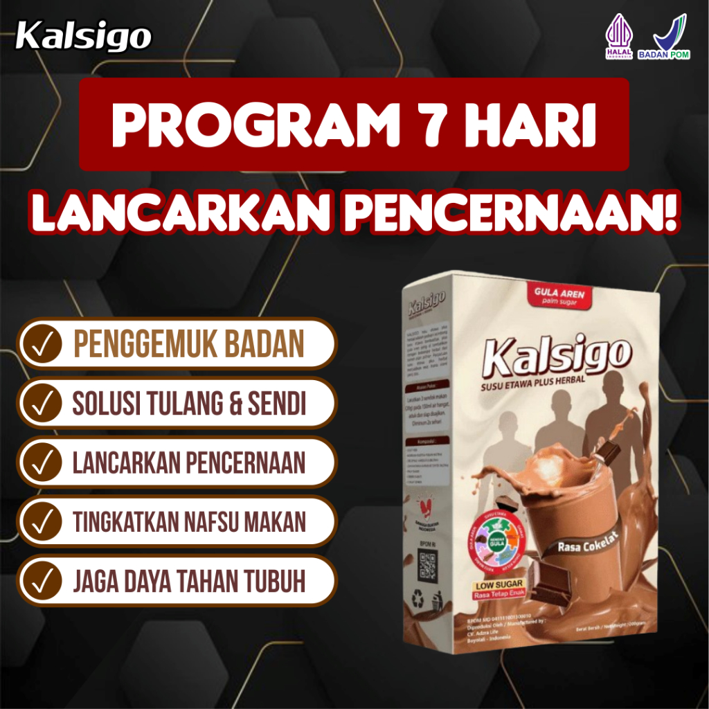 

Kalsigo Susu Penggemuk Badan, BPOM & Halal MUI, Diskon Hingga 90%!