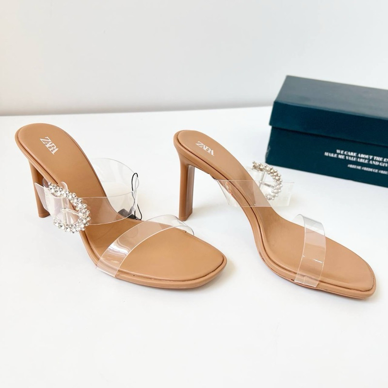 Transparant high heels 9cm by Zara diamond gasper high quality fashion shoes sandal wanita hak tingg