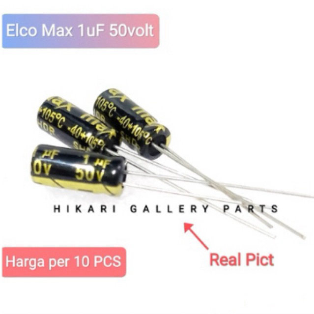 [10 Pcs] KAPASITOR ELCO 1uf 50Volt MAX isi full / Elco Capacitor 1uf 50V Original Max Quantity 10pcs